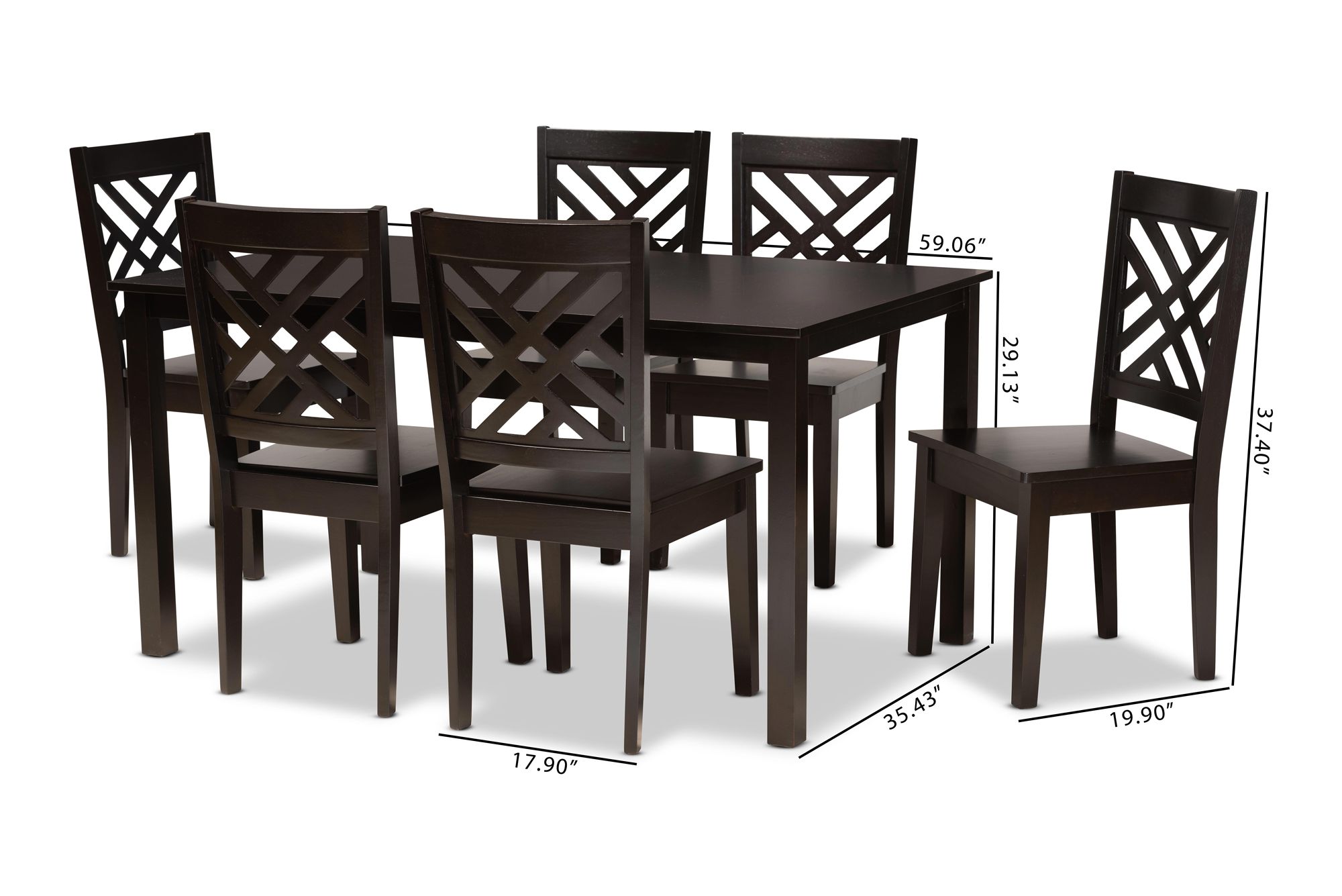 Baxton Studio Ani Dark Brown Wood 7-Piece Dining Set in scene