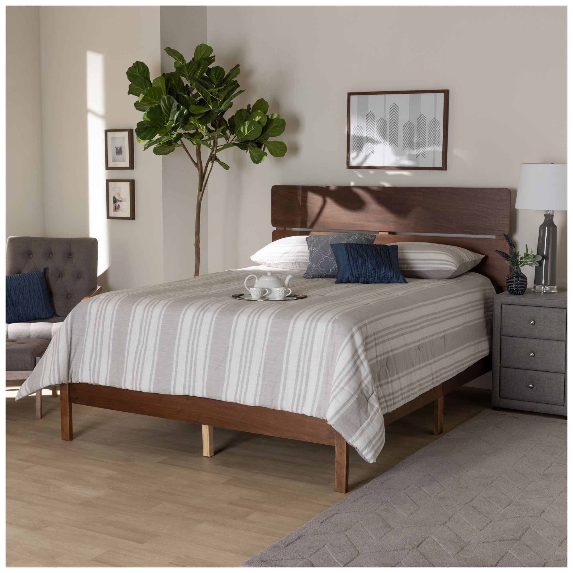 Image 6 Baxton Studio Anthony Walnut Brown Finished Wood Queen Size Panel Bed more views