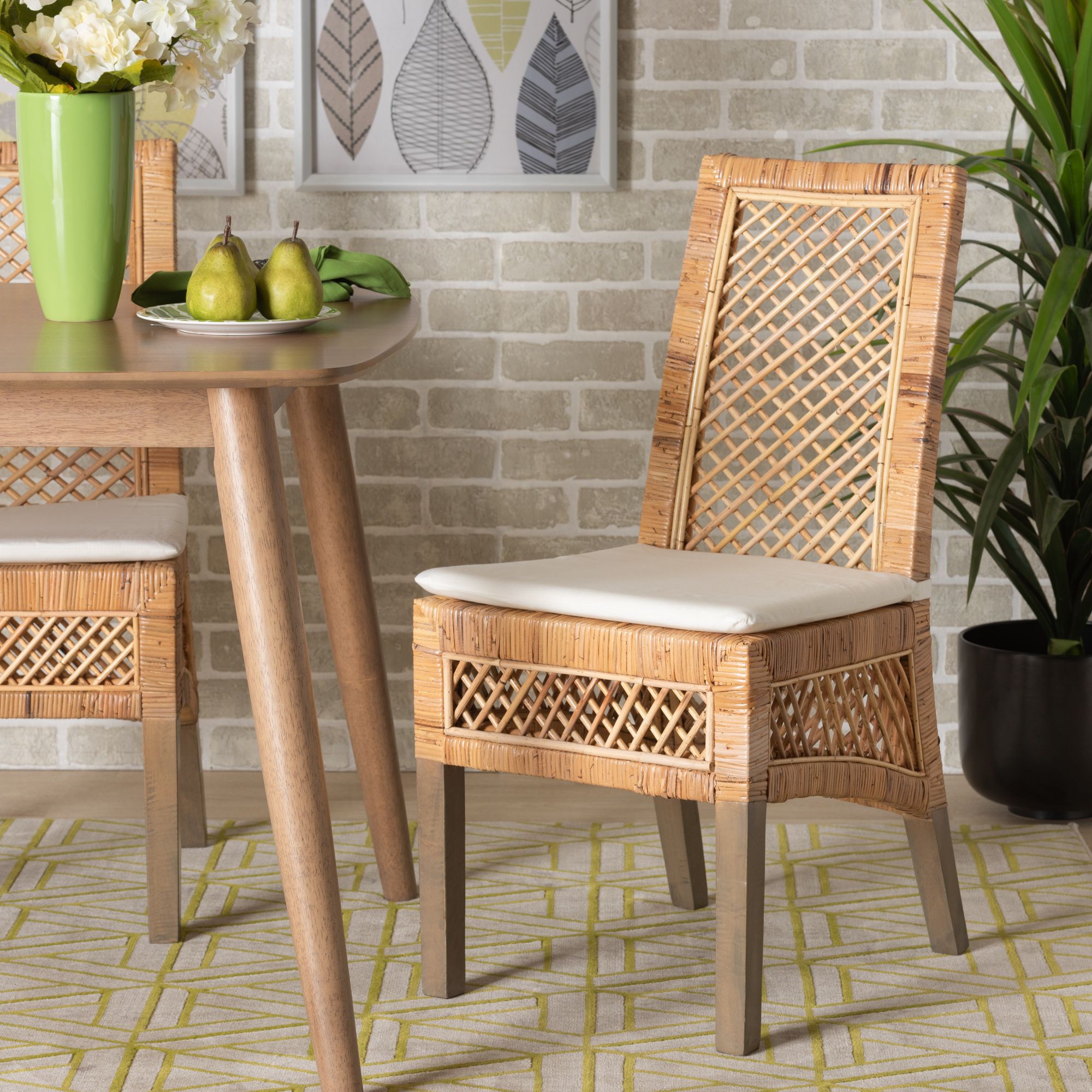 Image 3 Baxton Studio Argos  Natural Brown Rattan 2-Piece Dining Chair Set more views