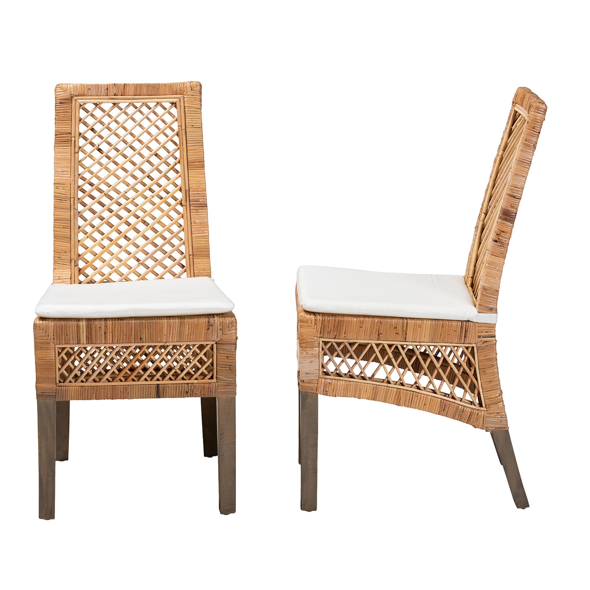 Image 7 Baxton Studio Argos  Natural Brown Rattan 2-Piece Dining Chair Set more views