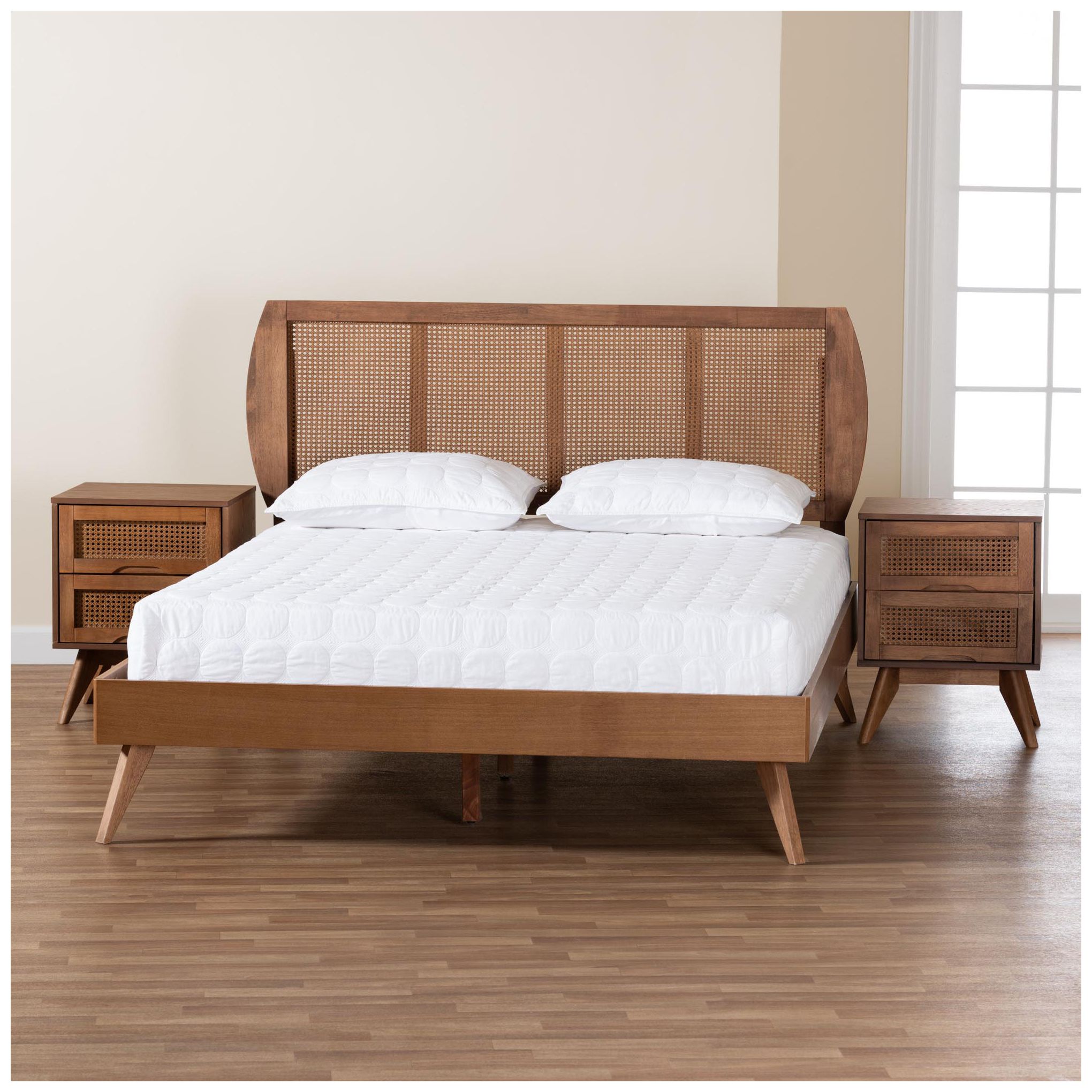 Thumbnail3 of Baxton Studio Asami Wood and Woven Rattan Full Size 3-Piece Bedroom Set more views