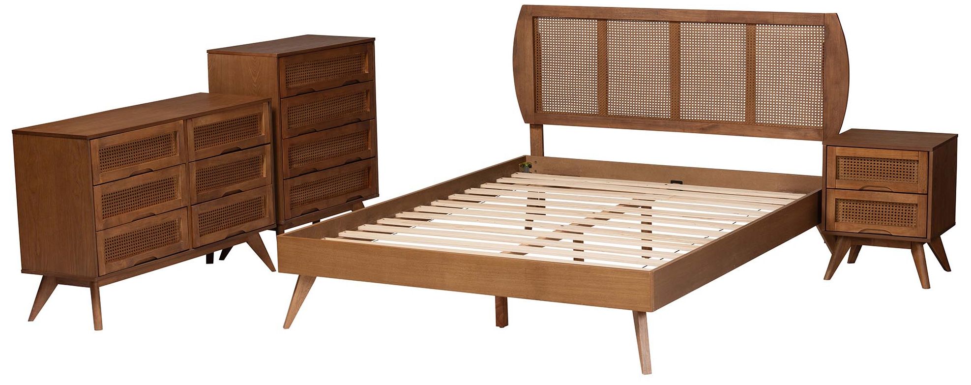 Image 2 Baxton Studio Asami Wood and Woven Rattan Full Size 4-Piece Bedroom Set more views