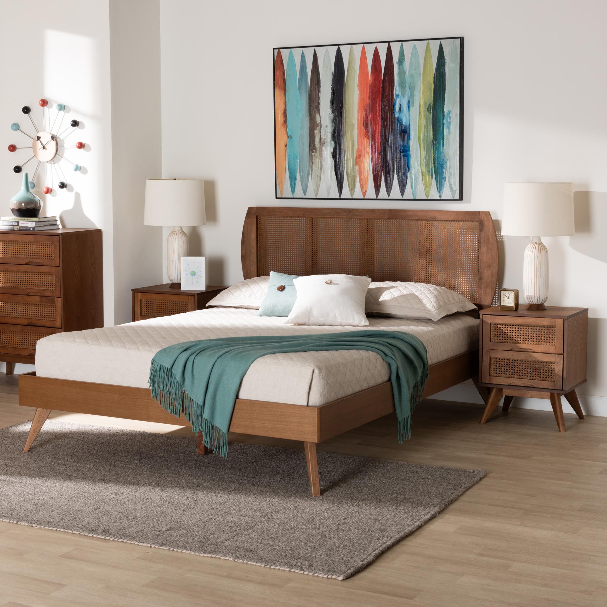 Thumbnail1 of Baxton Studio Asami Wood and Woven Rattan King Size 3-Piece Bedroom Set