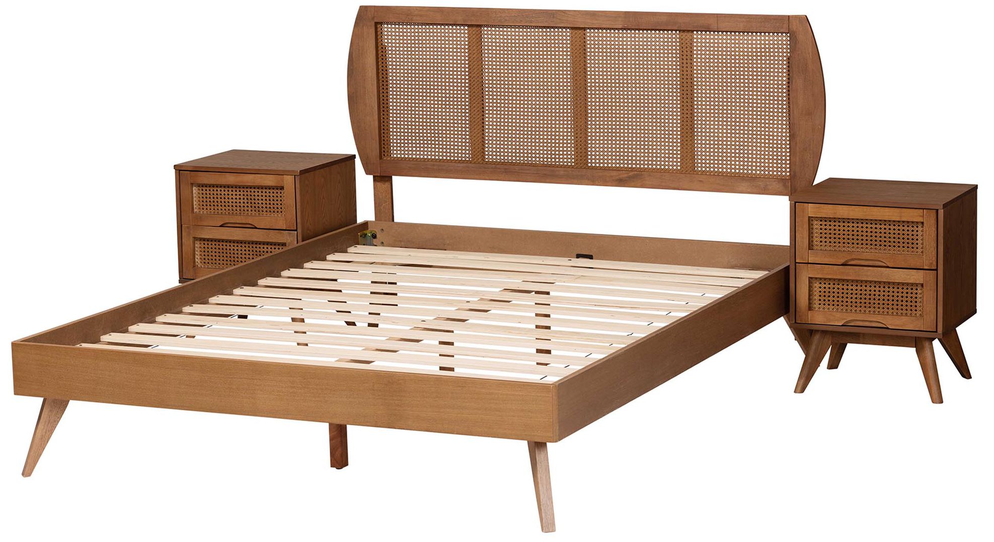 Thumbnail3 of Baxton Studio Asami Wood and Woven Rattan King Size 3-Piece Bedroom Set more views