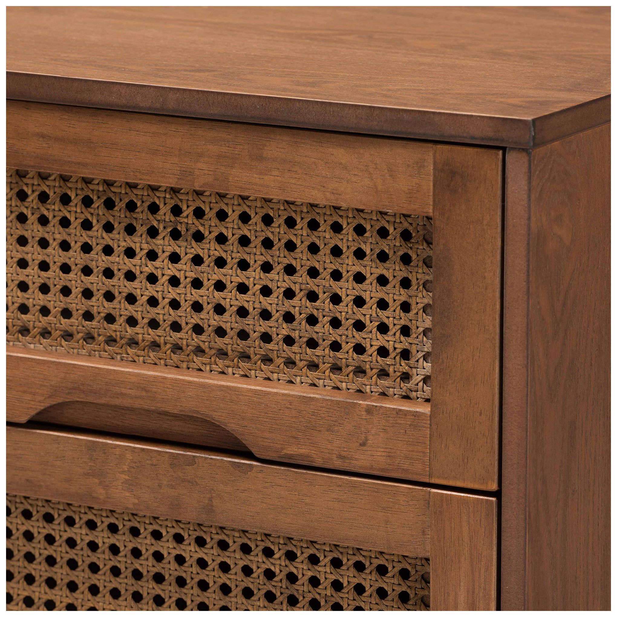 Baxton Studio Asami Wood and Woven Rattan King Size 3-Piece Bedroom Set