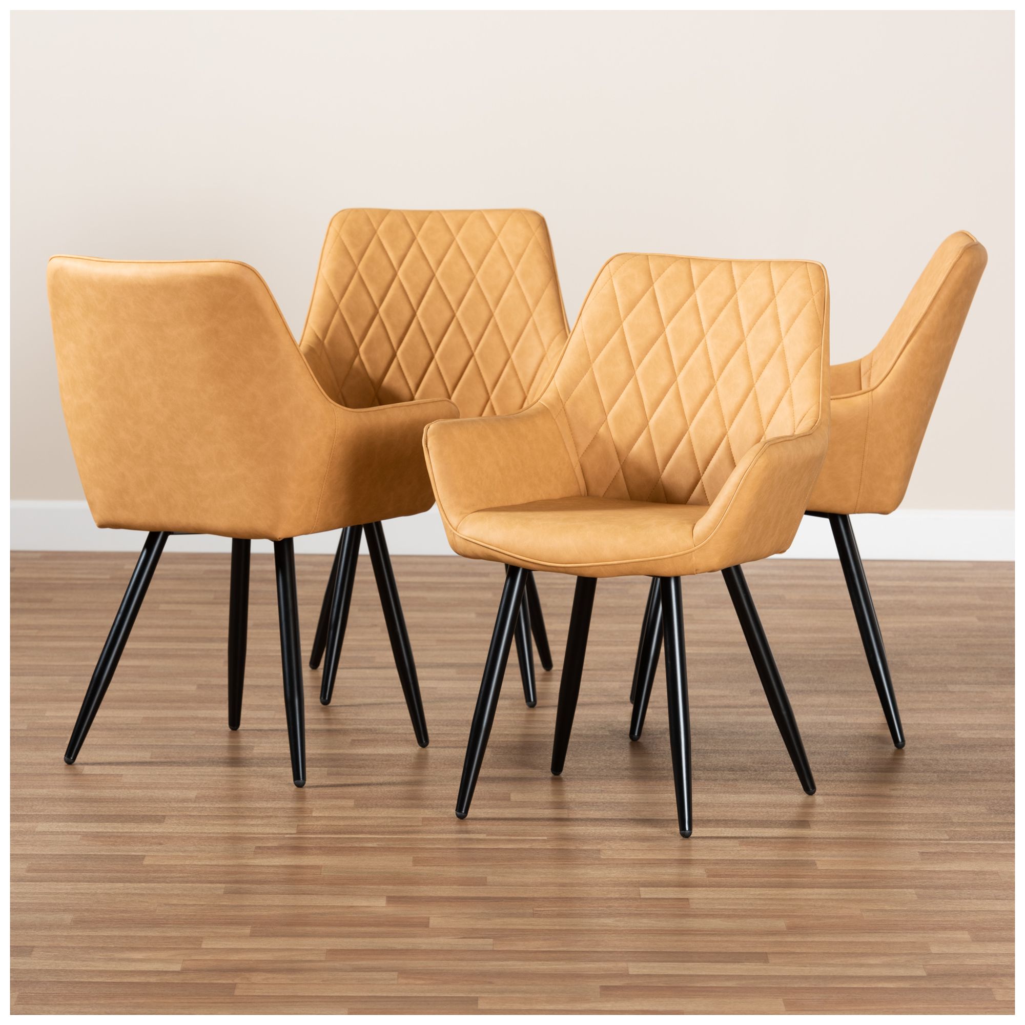 Image 6 Baxton Studio Astrid Tan Faux Leather Upholstered 4-Piece Dining Chair Set more views