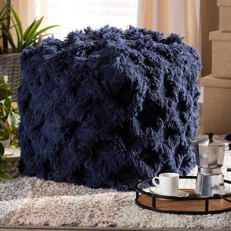 Image 1 Baxton Studio Asuka Navy Moroccan Inspired Pouf Ottoman