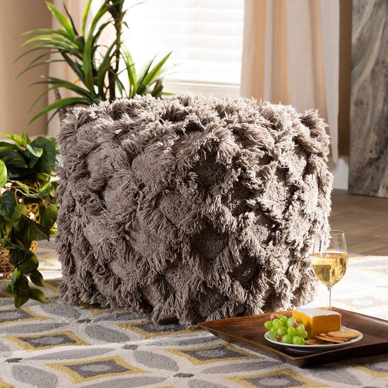 Image 1 Baxton Studio Asuka Taupe Moroccan Inspired Pouf Ottoman