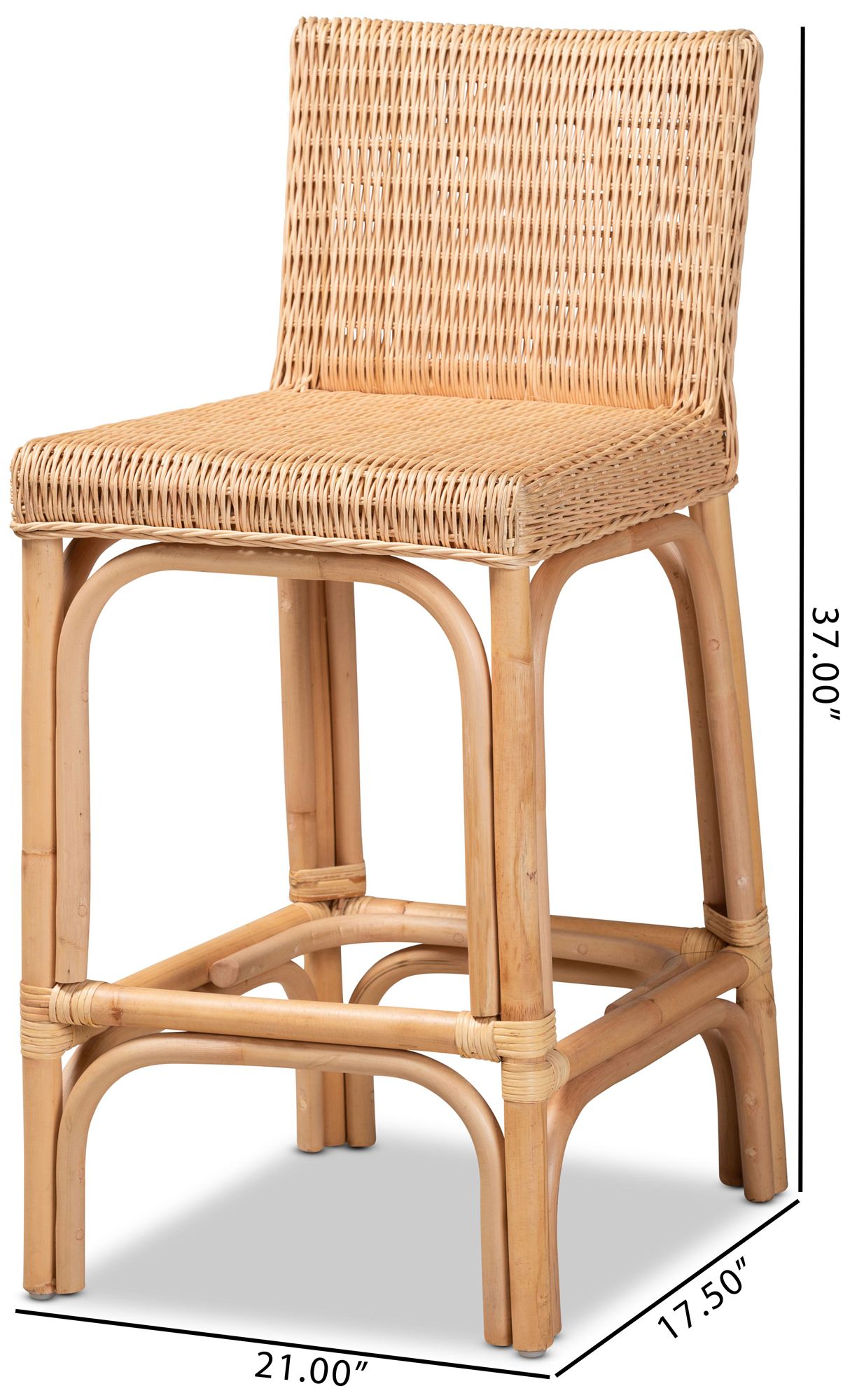Baxton Studio Athena 26 3/4" Natural Rattan Counter Stool