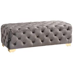 Baxton Studio Avara Gray Velvet Button Tufted Bench Ottoman