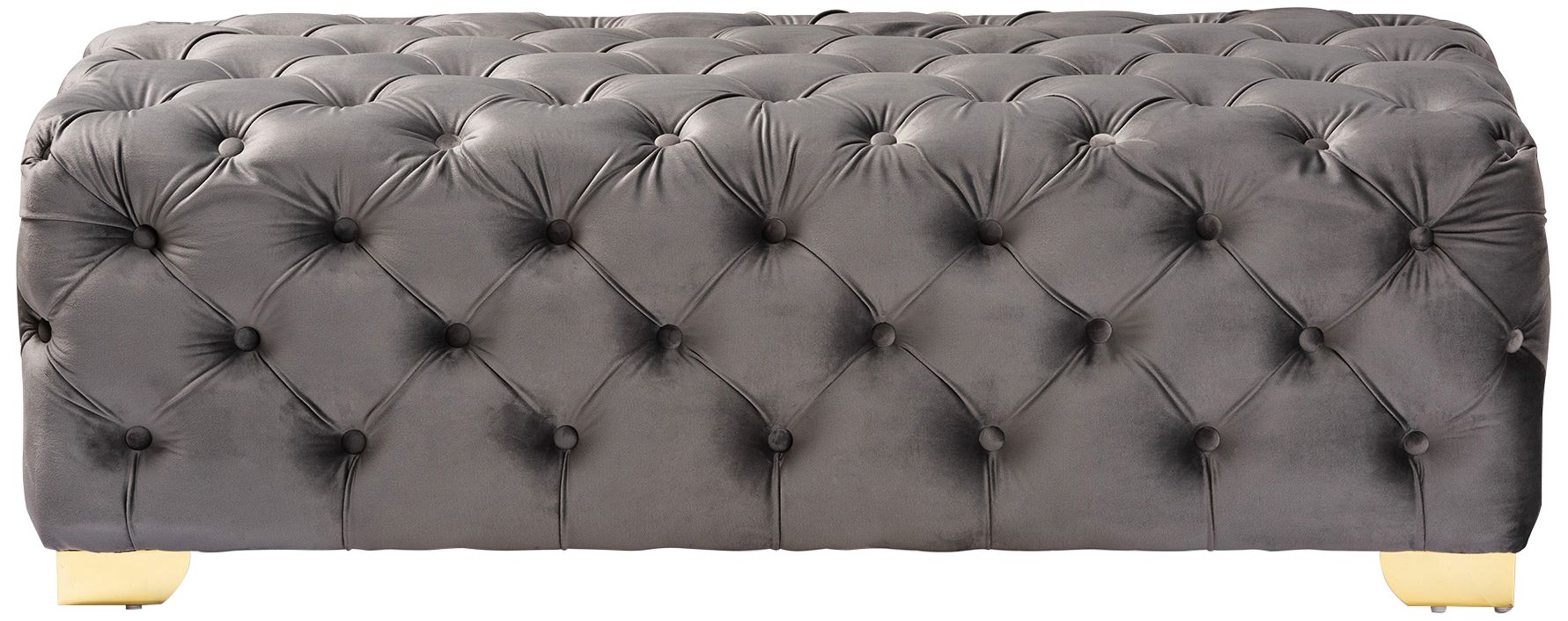 Image 2 Baxton Studio Avara Gray Velvet Button Tufted Bench Ottoman more views