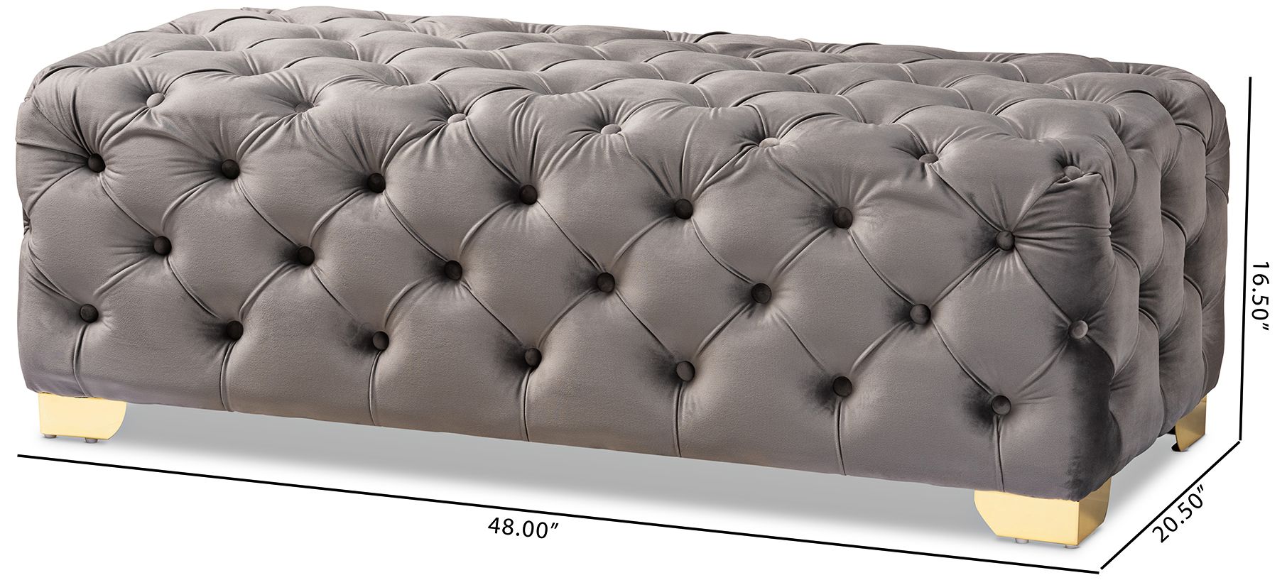 Baxton Studio Avara Gray Velvet Button Tufted Bench Ottoman