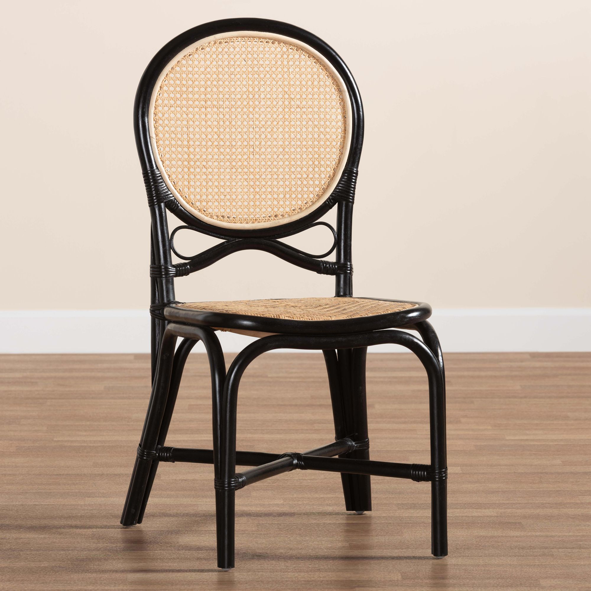 Baxton Studio Ayana Natural Brown Black Rattan Dining Chair