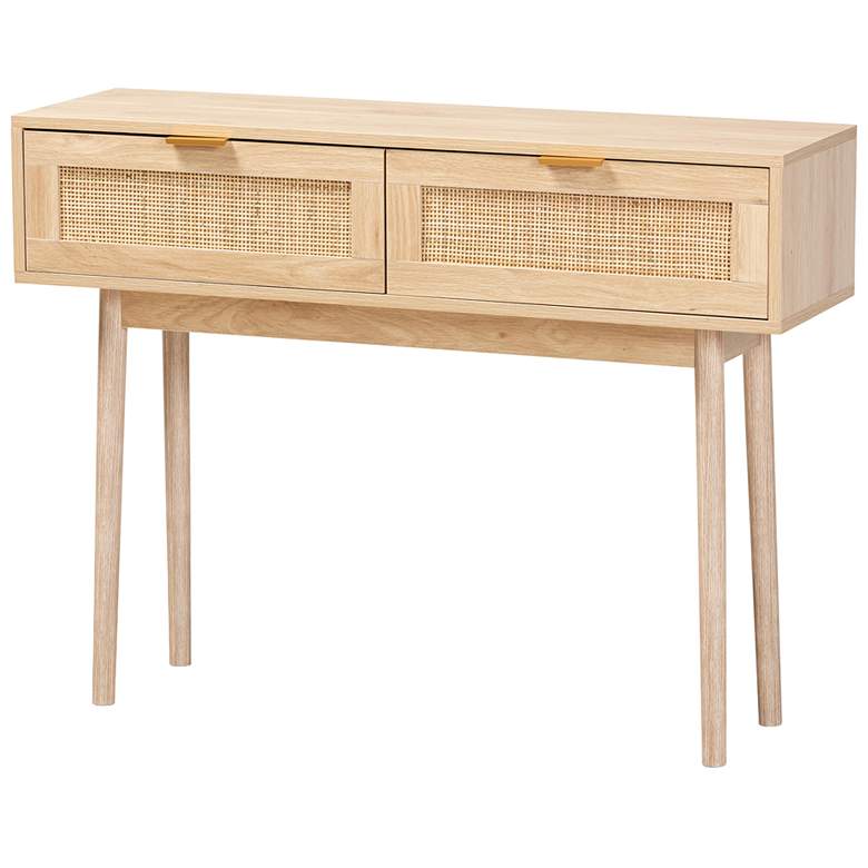 Image 2 Baxton Studio Baird Light Oak Brown Finished Rattan 2-Drawer Console Table