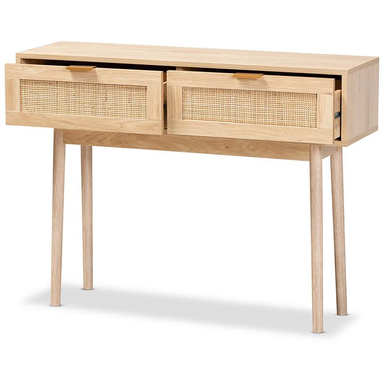 Image 3 Baxton Studio Baird Light Oak Brown Finished Rattan 2-Drawer Console Table more views
