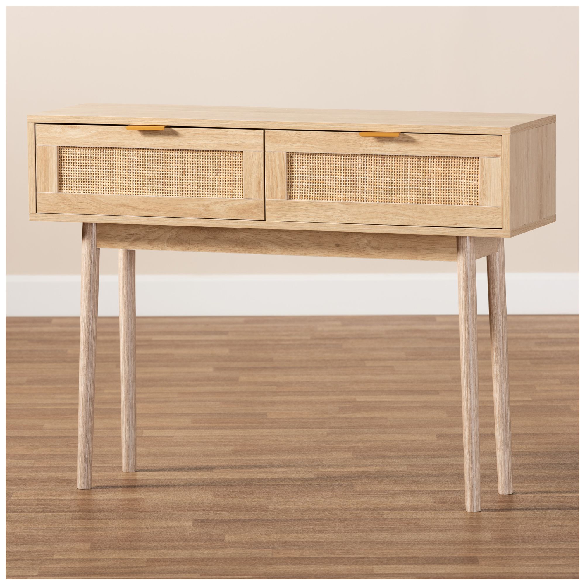 Baxton Studio Baird Light Oak Brown Finished Rattan 2-Drawer Console Table