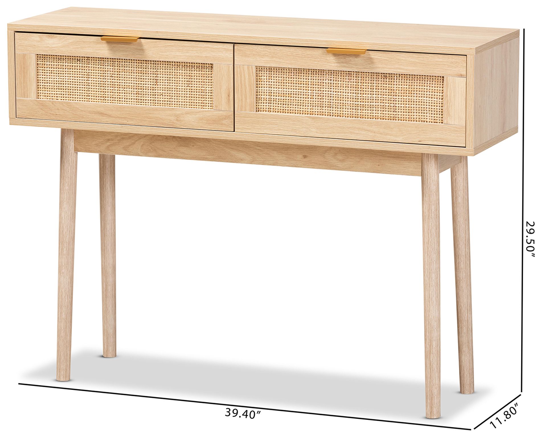 Baxton Studio Baird Light Oak Brown Finished Rattan 2-Drawer Console Table