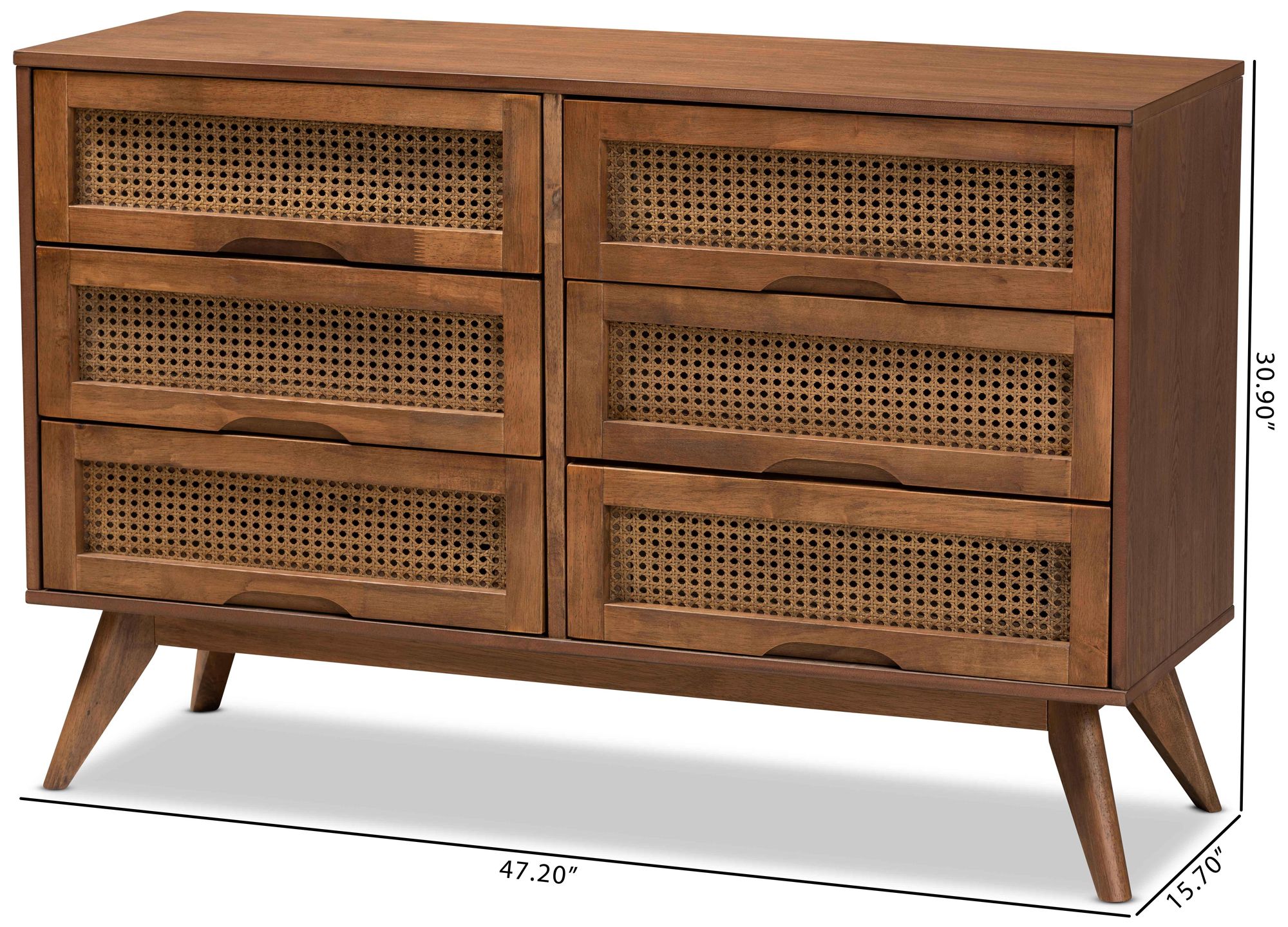 Baxton Studio Barrett 47 1/4"W Walnut Brown 6-Drawer Dresser in scene