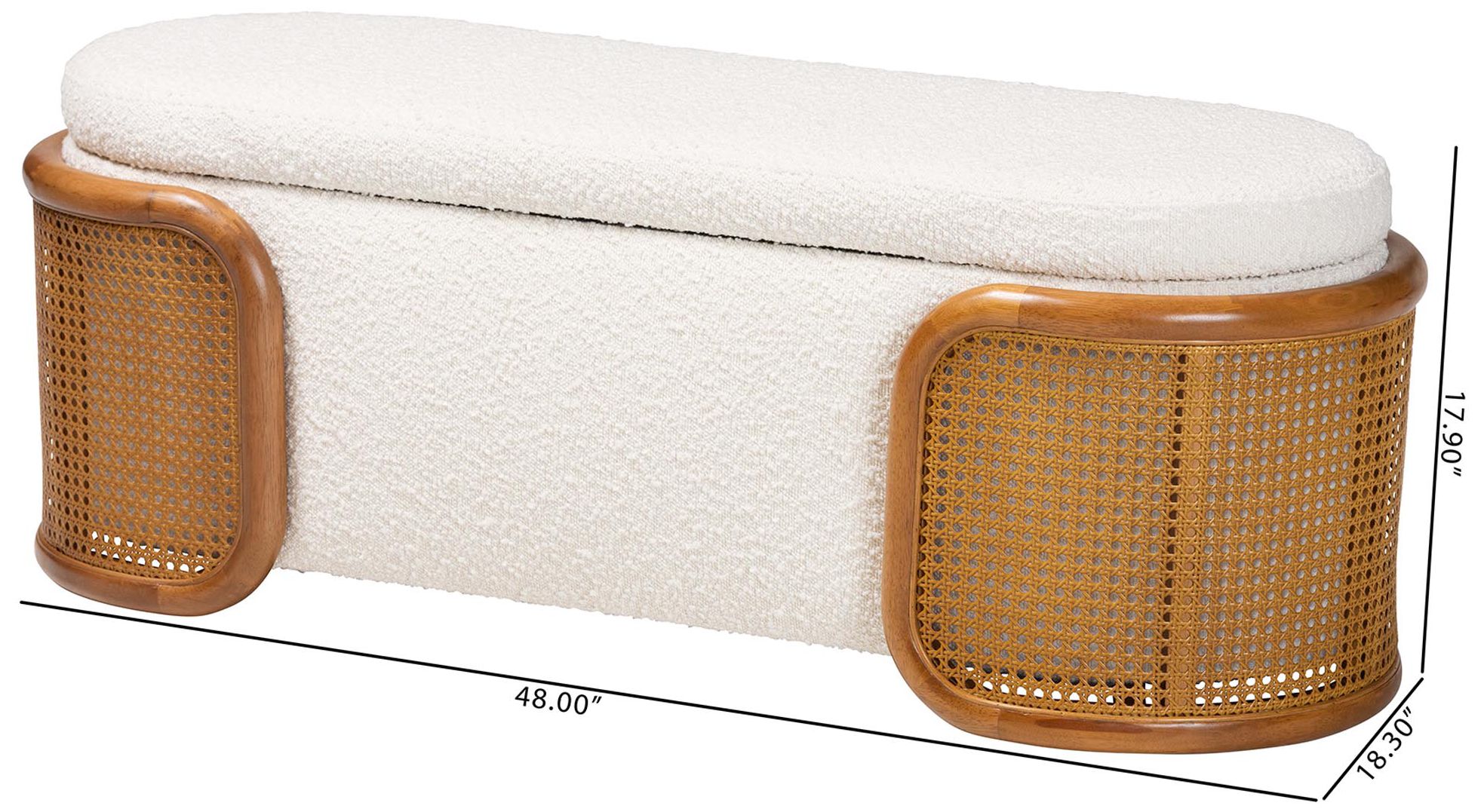 Baxton Studio Basira  Cream Boucle Fabric Storage Bench with Woven Rattan