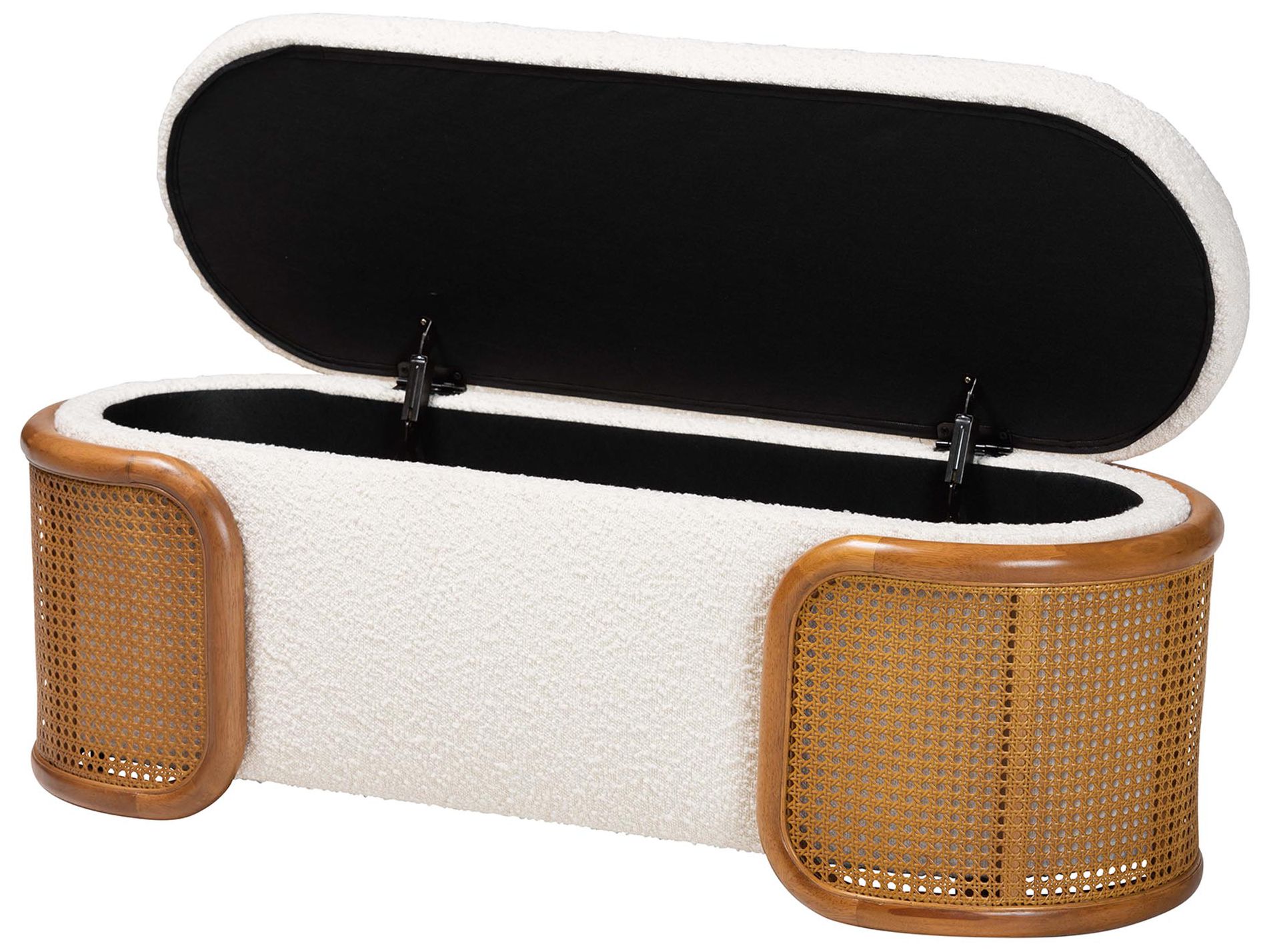 Image 3 Baxton Studio Basira  Cream Boucle Fabric Storage Bench with Woven Rattan more views