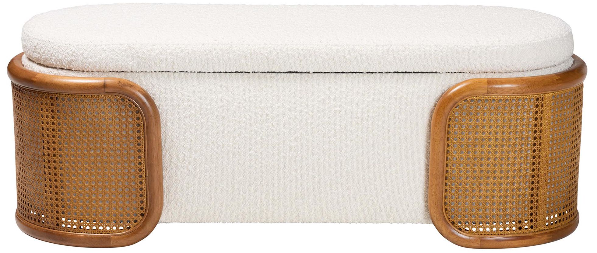 Image 4 Baxton Studio Basira  Cream Boucle Fabric Storage Bench with Woven Rattan more views