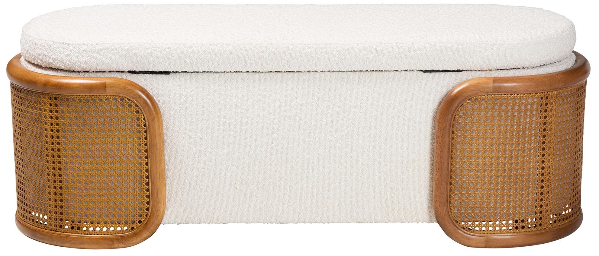 Image 6 Baxton Studio Basira  Cream Boucle Fabric Storage Bench with Woven Rattan more views