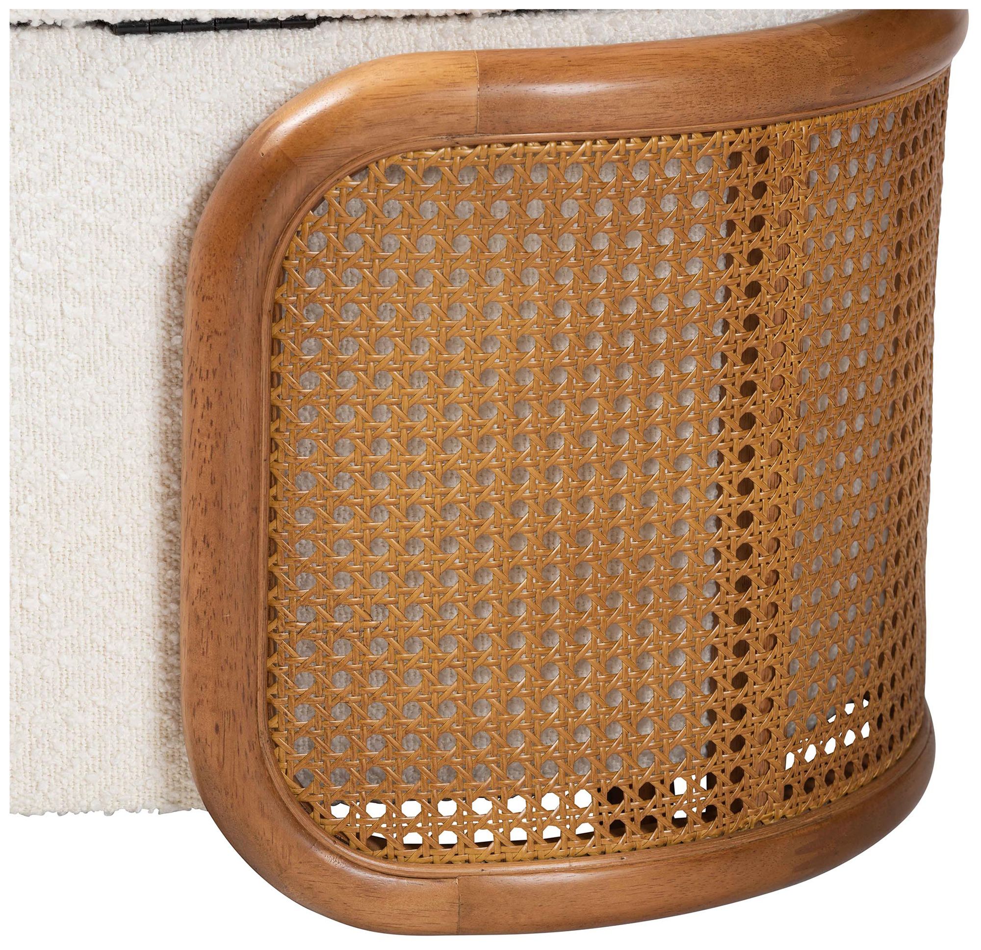 Image 7 Baxton Studio Basira  Cream Boucle Fabric Storage Bench with Woven Rattan more views