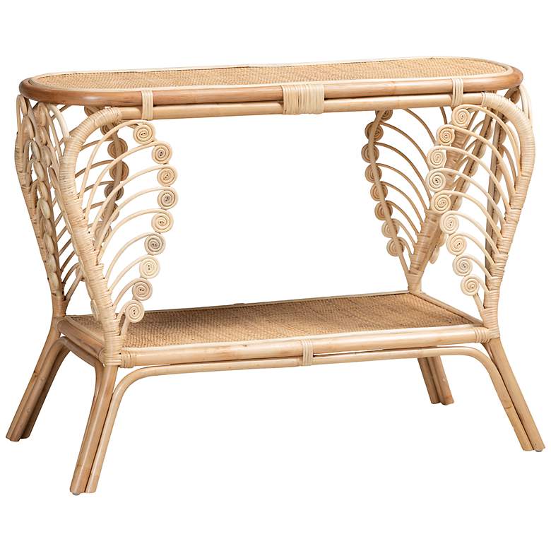 Image 2 Baxton Studio Bastet 39 1/2" Wide Natural Rattan 2-Tier Console Table