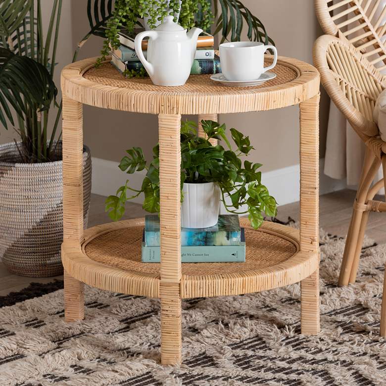 Image 1 Baxton Studio Bella 24" Wide Natural Rattan 2-Tier End Table