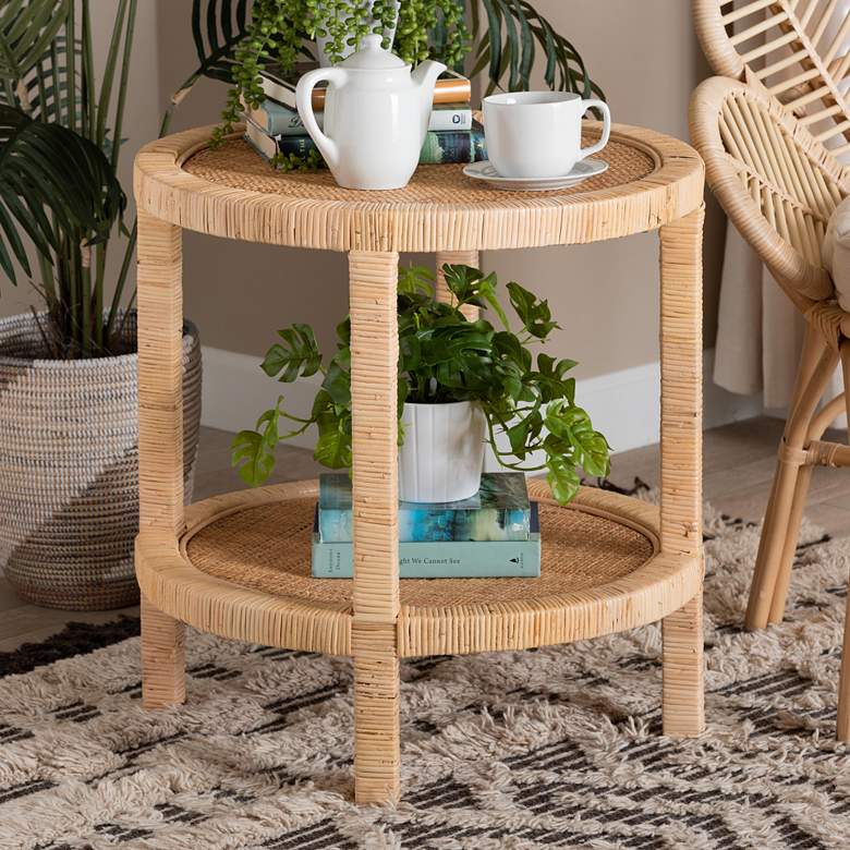 Image 1 Baxton Studio Bella 24 inch Wide Natural Rattan 2-Tier End Table