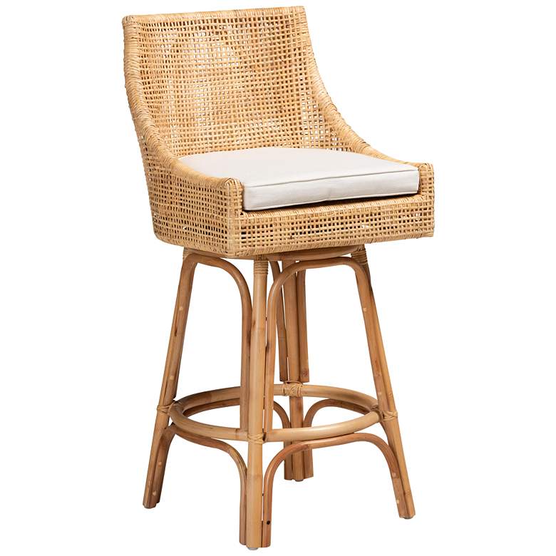 Image 2 Baxton Studio Bella 30" Natural Brown Rattan Swivel Bar Stool
