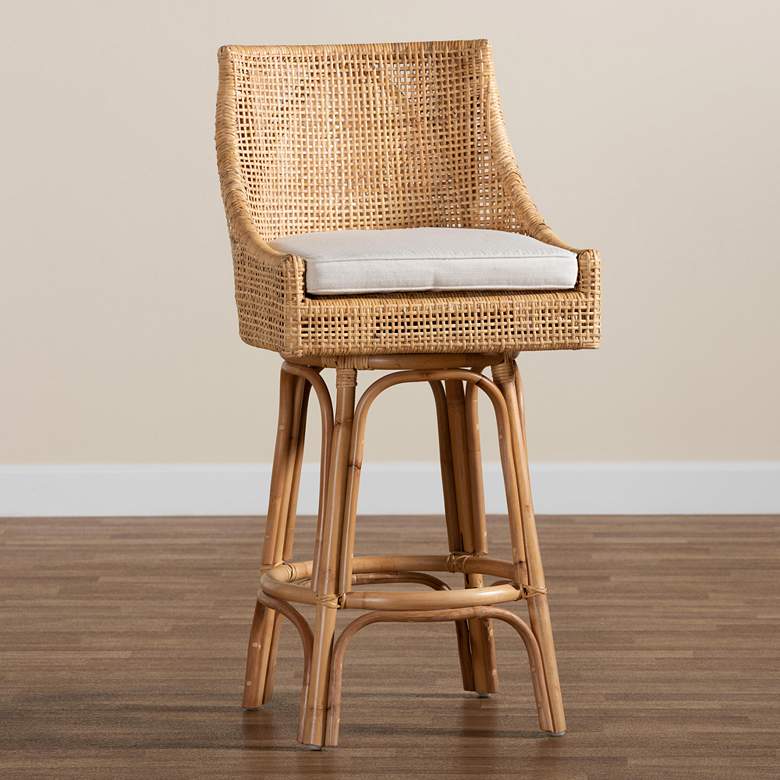 Image 1 Baxton Studio Bella 30" Natural Brown Rattan Swivel Bar Stool