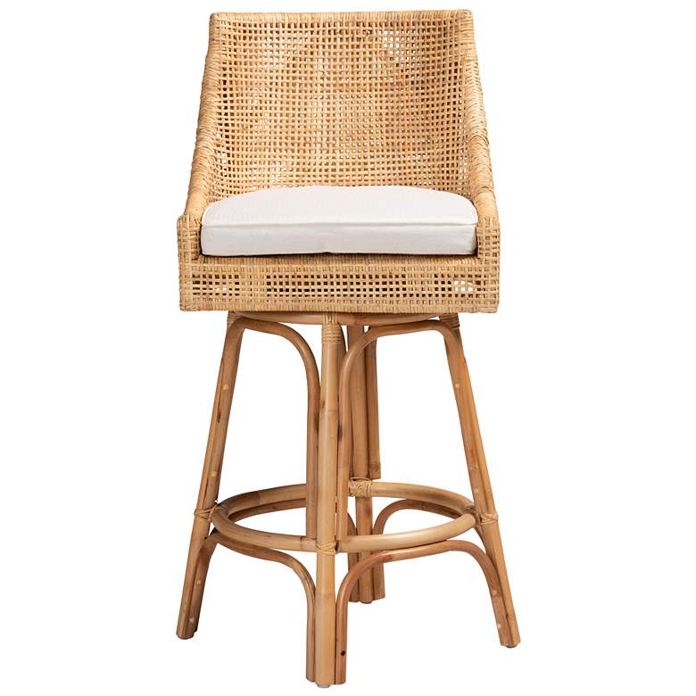 Image 6 Baxton Studio Bella 30" Natural Brown Rattan Swivel Bar Stool more views