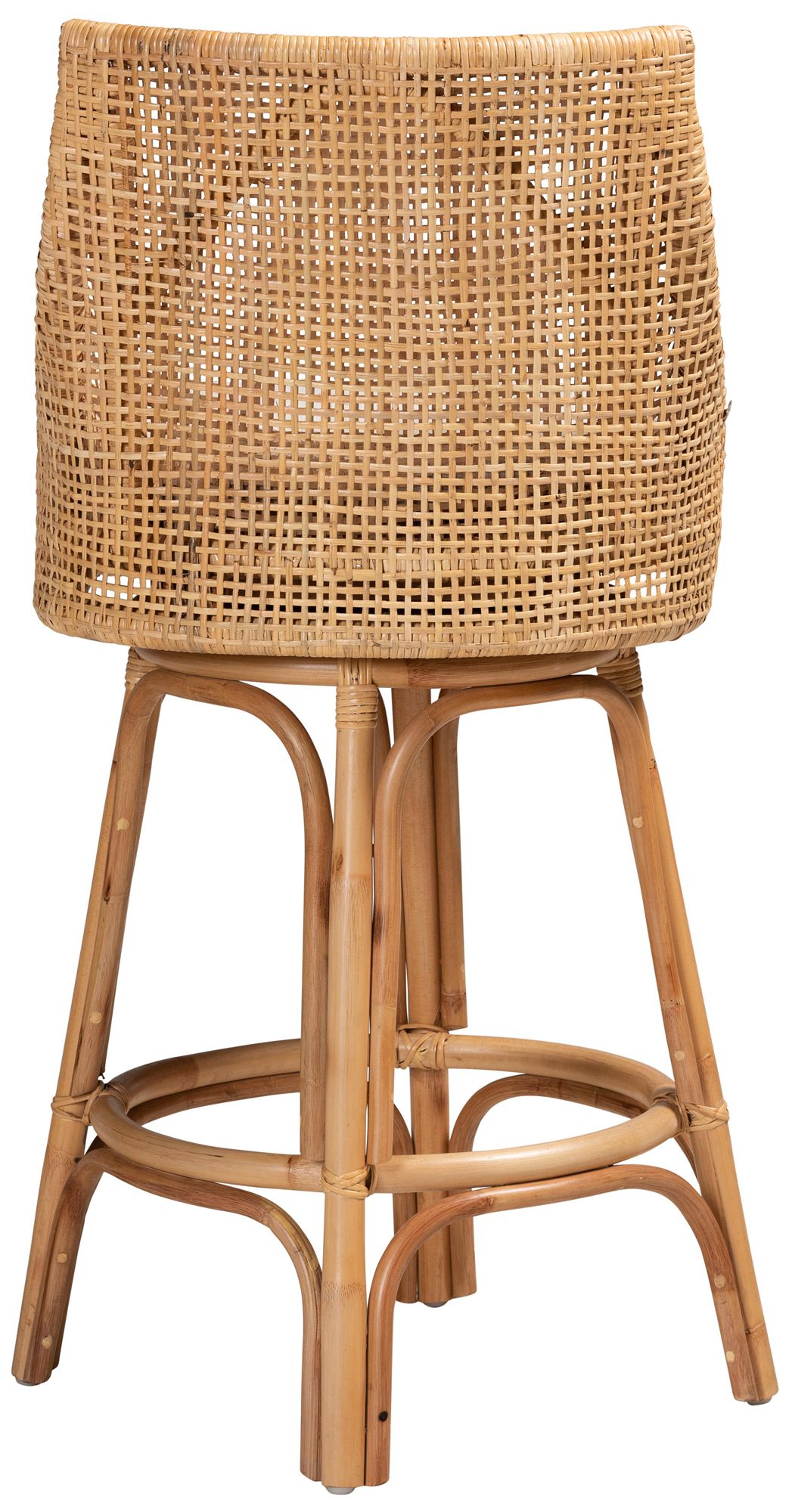 Baxton Studio Bella 30" Natural Brown Rattan Swivel Bar Stool