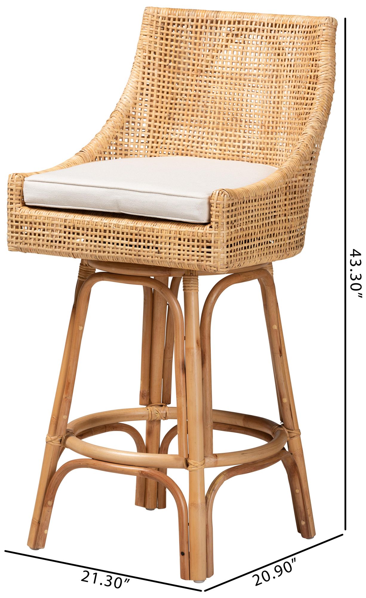 Baxton Studio Bella 30" Natural Brown Rattan Swivel Bar Stool