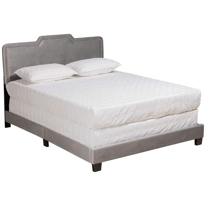 Image 2 Baxton Studio Benjen Grey Velvet Fabric Upholstered Queen Size Panel Bed