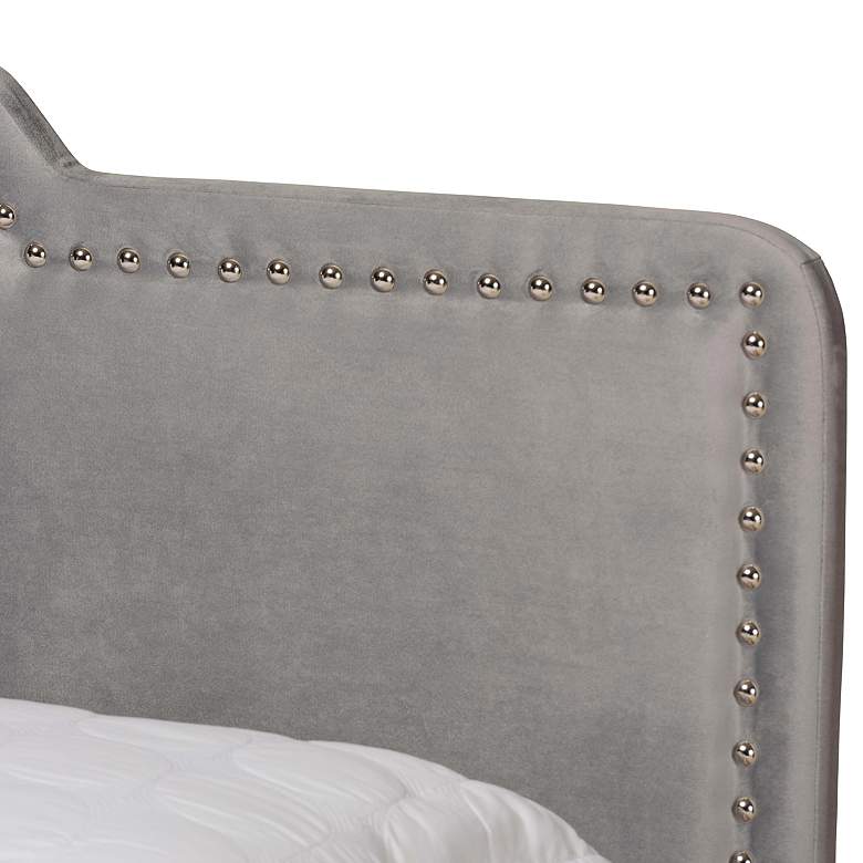 Image 3 Baxton Studio Benjen Grey Velvet Fabric Upholstered Queen Size Panel Bed more views