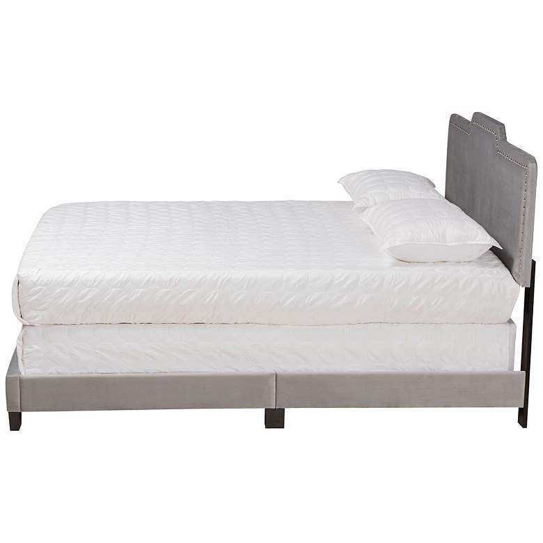 Image 5 Baxton Studio Benjen Grey Velvet Fabric Upholstered Queen Size Panel Bed more views