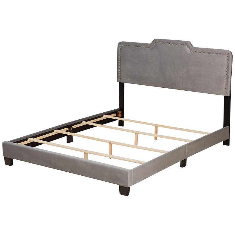 Image 6 Baxton Studio Benjen Grey Velvet Fabric Upholstered Queen Size Panel Bed more views