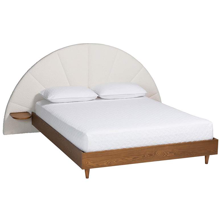 Image 2 Baxton Studio Bernice Japandi Cream Boucle and Walnut Brown Wood Queen Bed