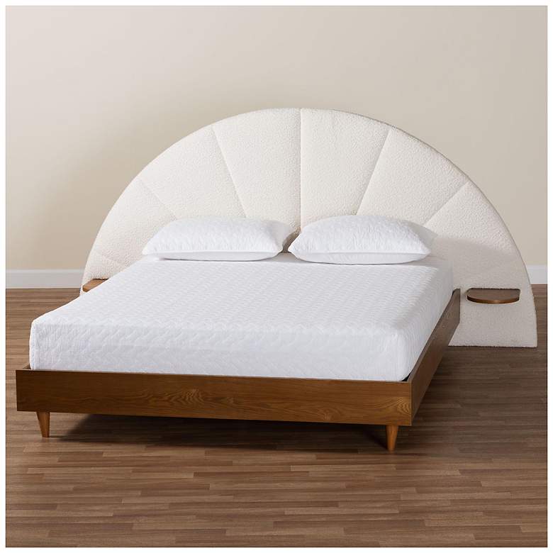 Image 1 Baxton Studio Bernice Japandi Cream Boucle and Walnut Brown Wood Queen Bed