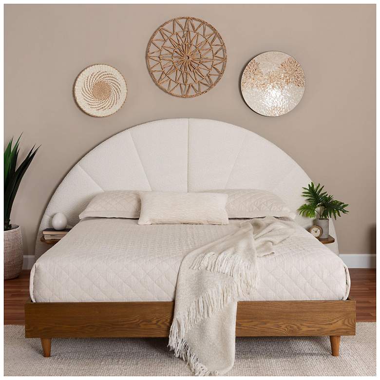 Image 3 Baxton Studio Bernice Japandi Cream Boucle and Walnut Brown Wood Queen Bed more views