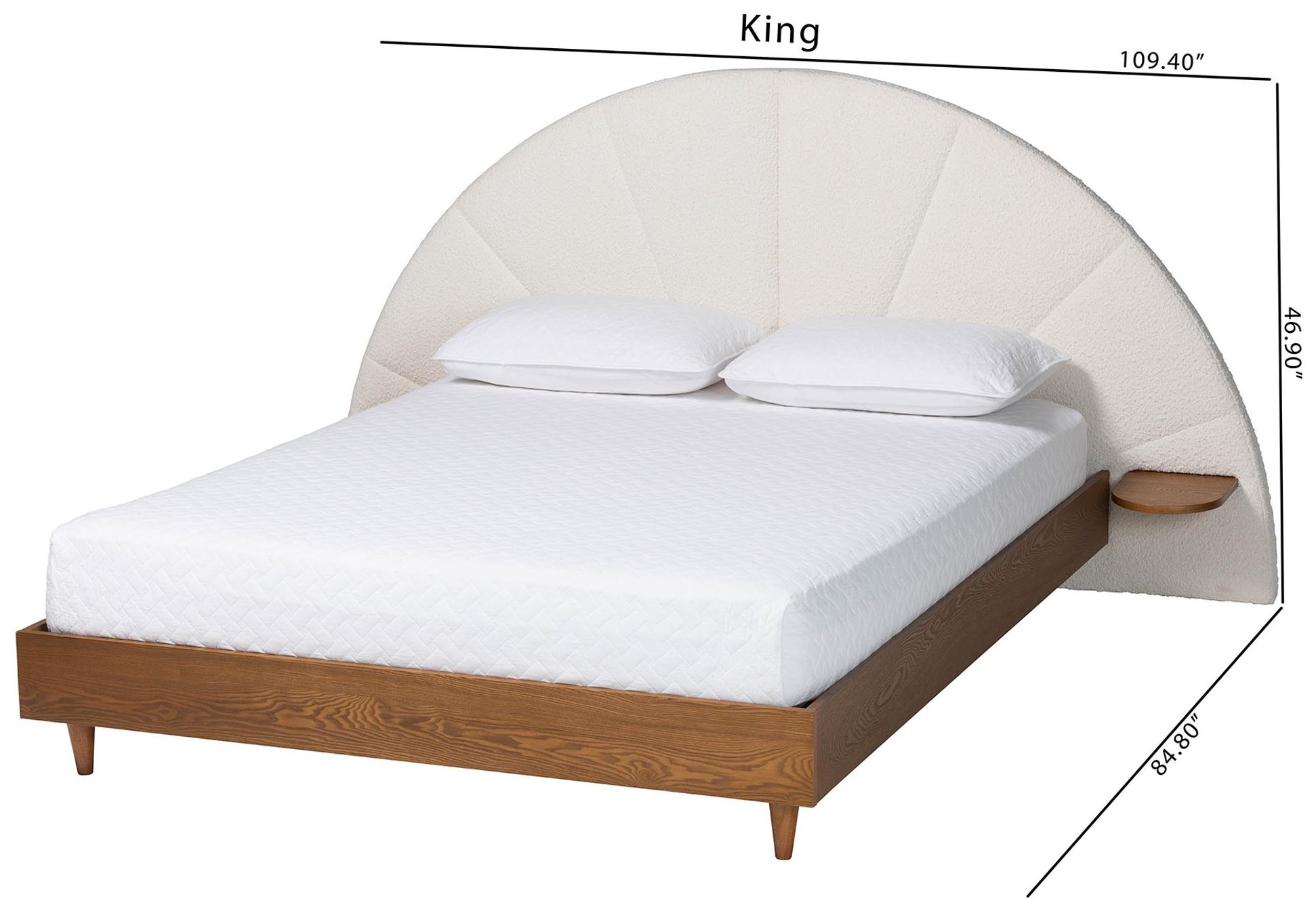 Baxton Studio Bernice Japandi Cream Boucle and Walnut Brown Wood Queen Bed