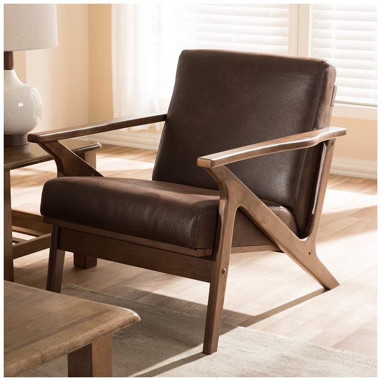 Image 1 Baxton Studio Bianca Dark Brown Distressed Faux Leather Effect Lounge Chair