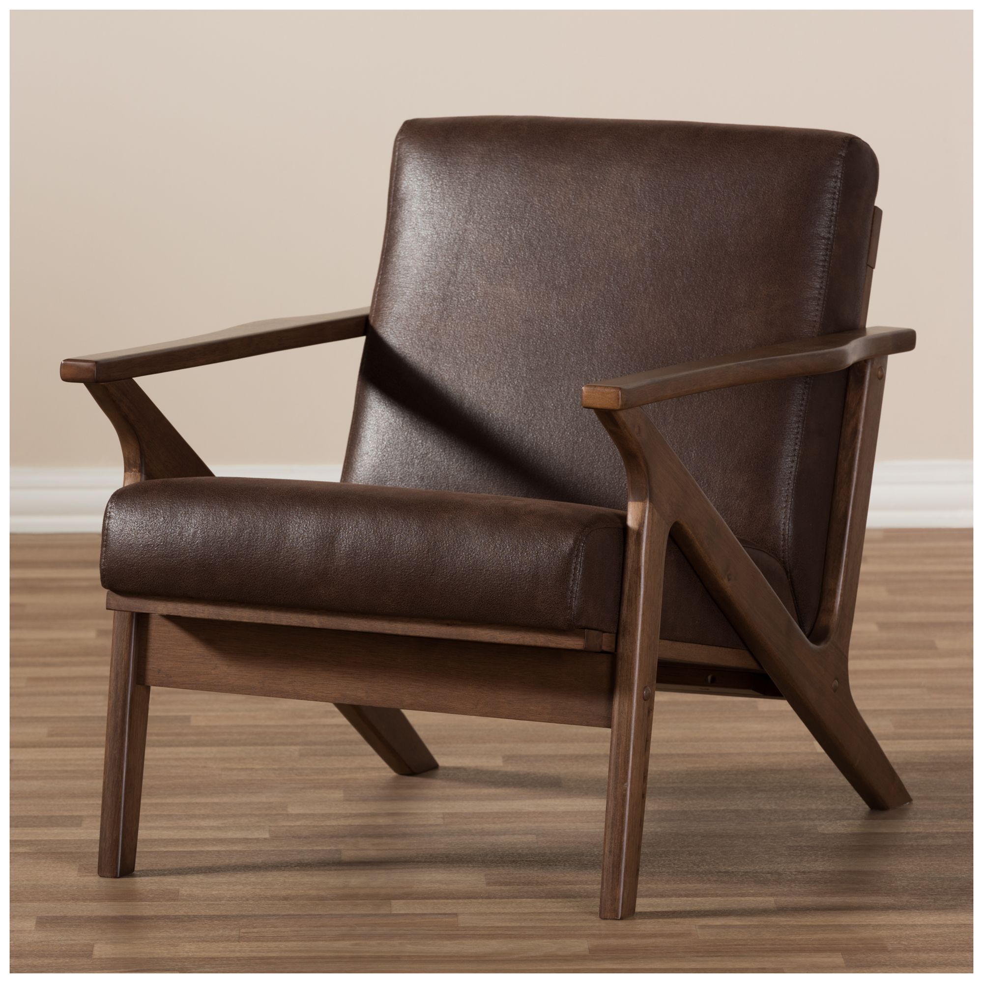 Baxton Studio Bianca Dark Brown Distressed Faux Leather Effect Lounge Chair