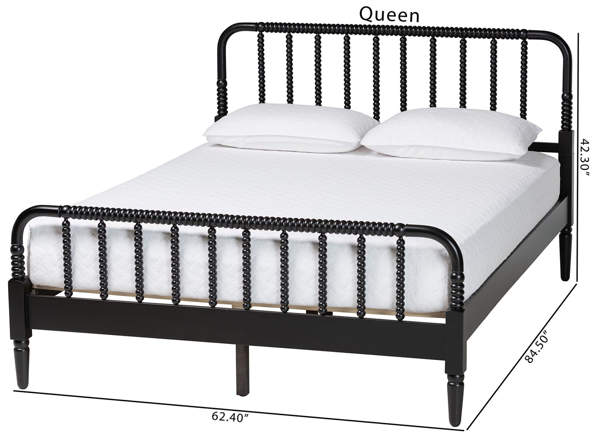 Baxton Studio Braith Farmhouse Black Spindle Wood Queen Size Platform Bed
