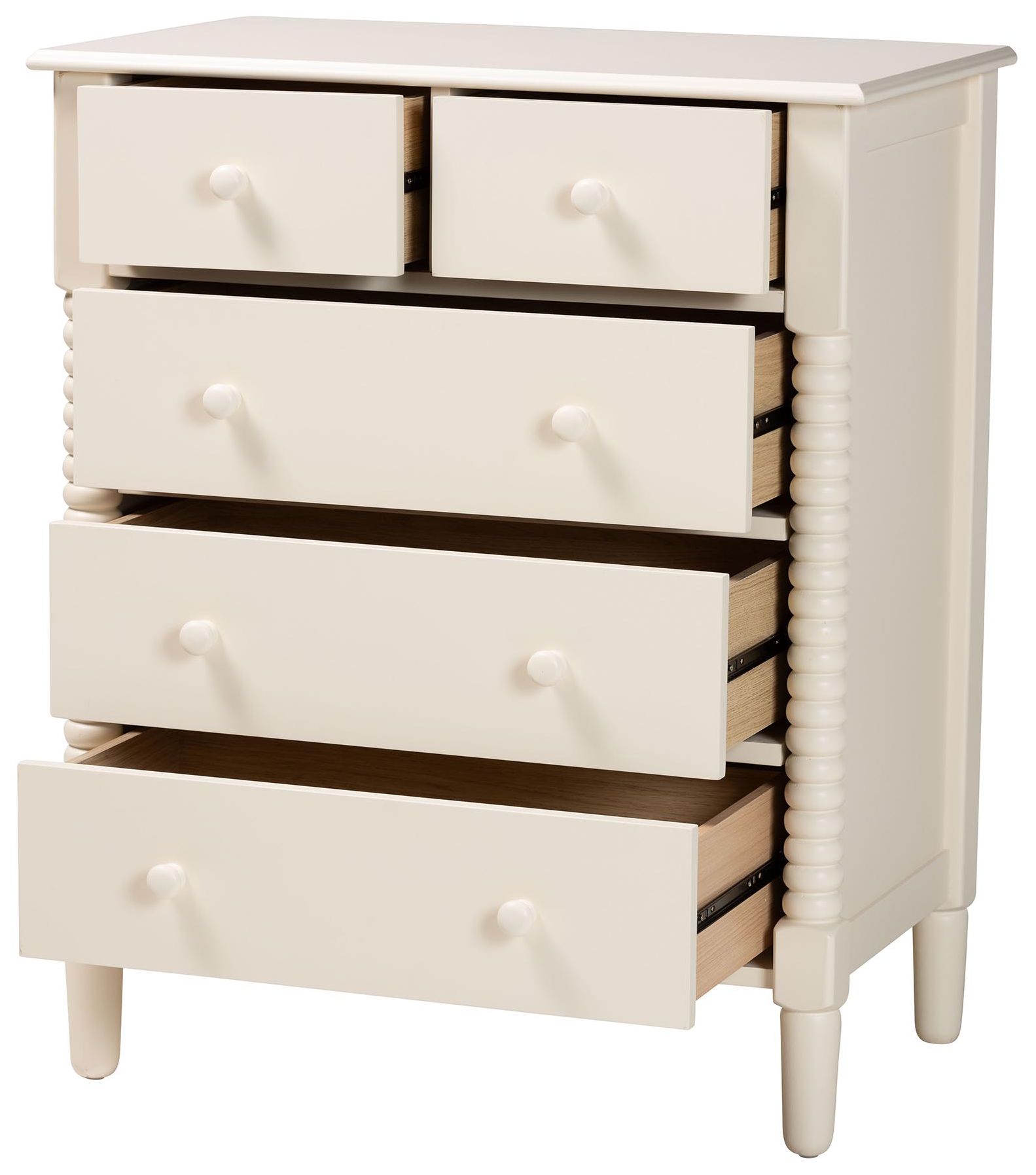 Image 3 Baxton Studio Braith Farmhouse Ivory Spindle Wood 5-Drawer Chest more views