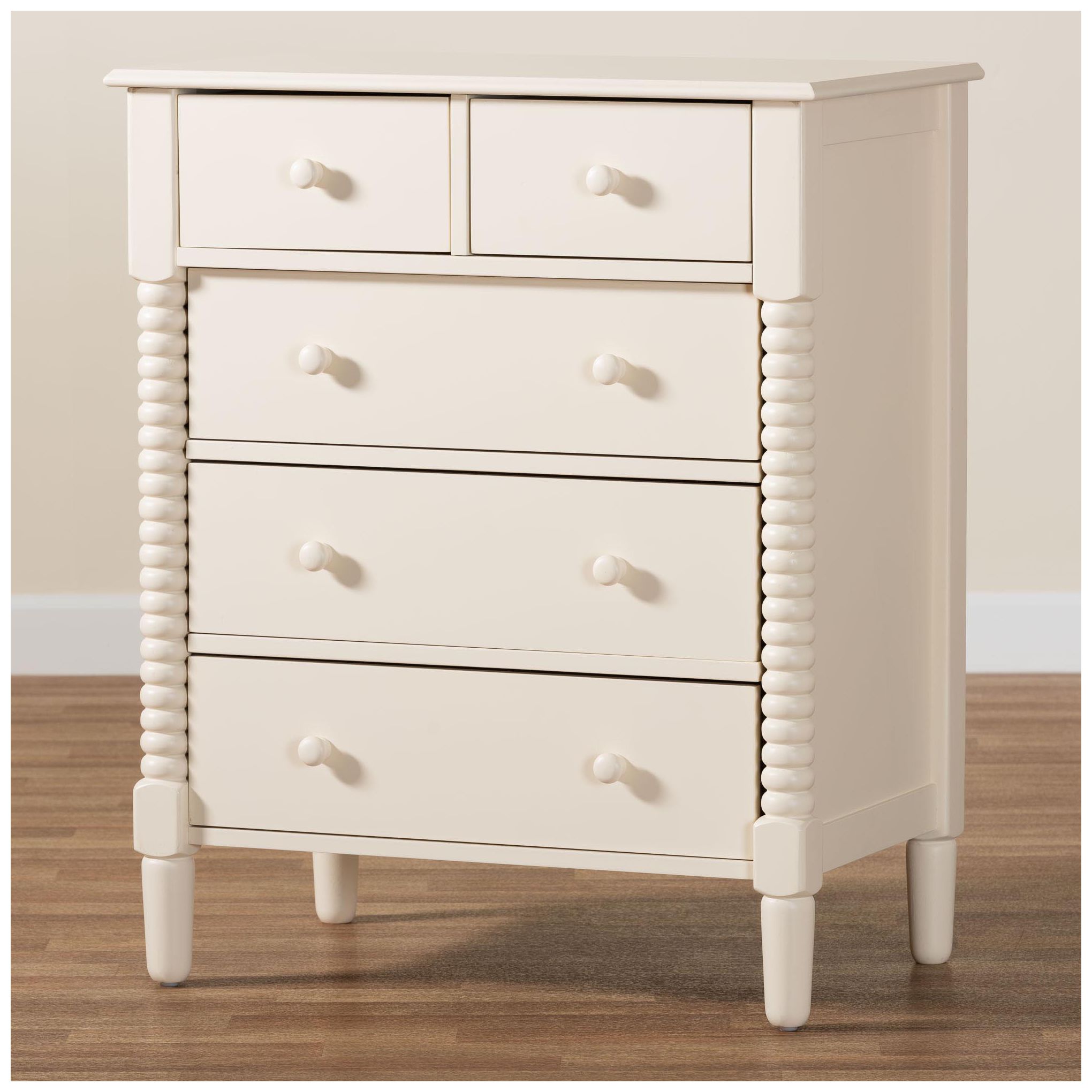 Baxton Studio Braith Farmhouse Ivory Spindle Wood 5-Drawer Chest