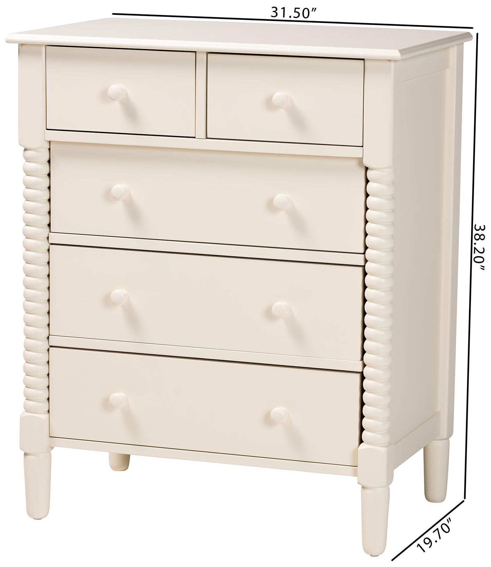 Baxton Studio Braith Farmhouse Ivory Spindle Wood 5-Drawer Chest