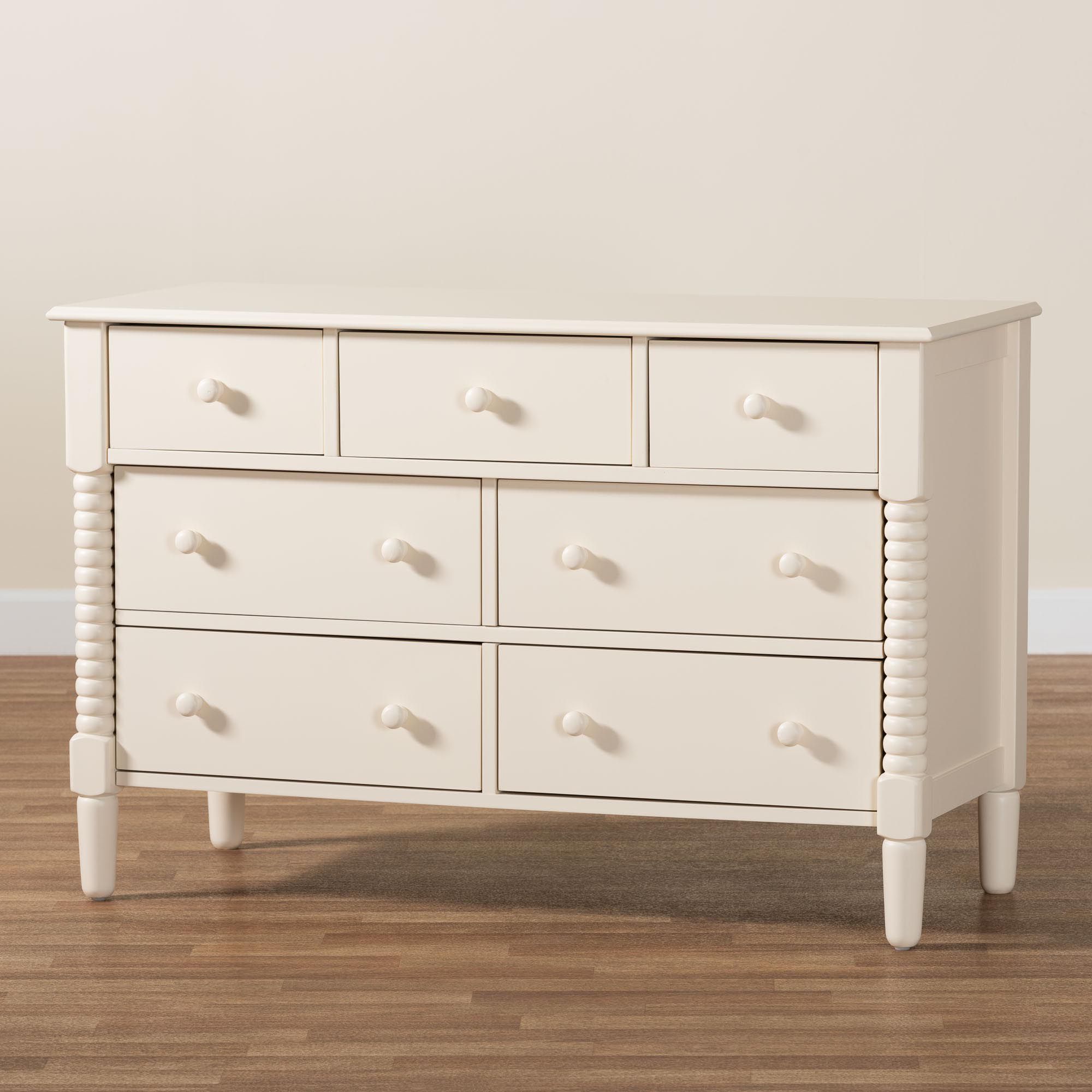 Baxton Studio Braith Farmhouse Ivory Spindle Wood 7-Drawer Dresser